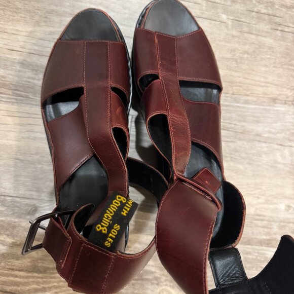 Rare Dr. Martens Bessie Platform Wedge Sandal with T Strap in Oxblood Size 8 - Picture 2 of 5